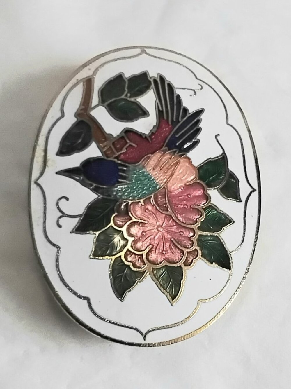 Vintage & Beautiful Cloisonne Piece Featuring Birds Quality Costume Jewelry!!